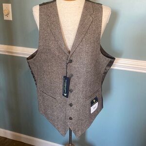 NWT U.S. Polo Assn brown wool blend tweed button down vest Academia preppy retro